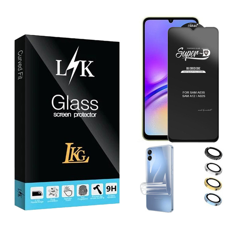 محافظ صفحه نمایش ال کا جی مدل Super D مناسب برای گوشی موبایل سامسونگ Galaxy A06 4G به همراه محافظ پشت گوشی و محافظ لنز