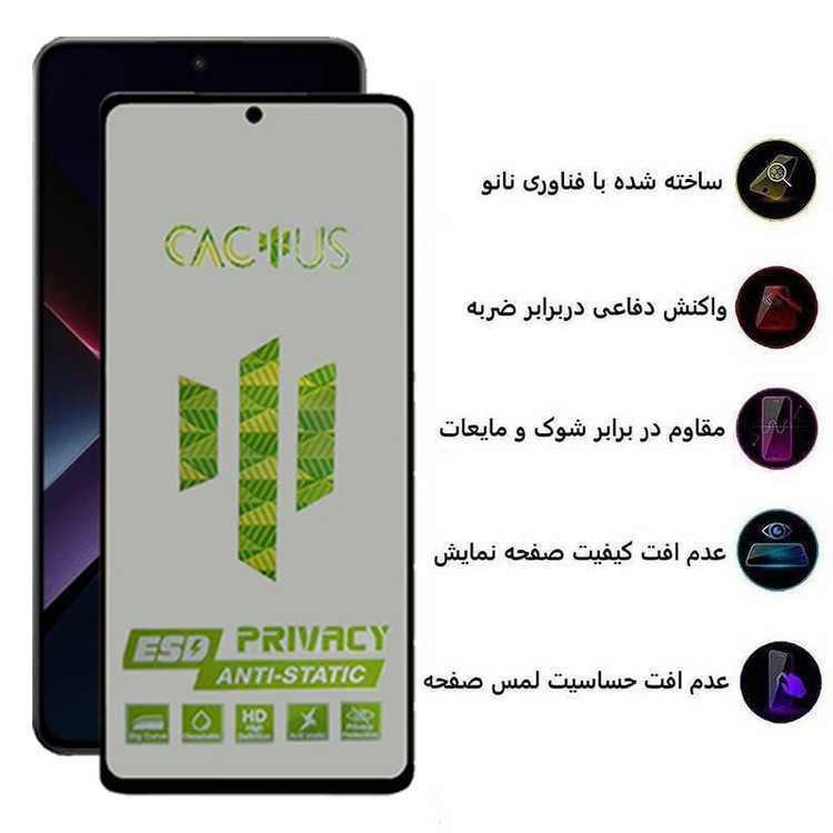 محافظ صفحه نمایش حریم شخصی اپیکوی مدل Cactus-ESD-Privacy مناسب برای گوشی موبایل شیائومی Poco X7 Pro / X6 Pro / Redmi Note 14 / Turbo 4