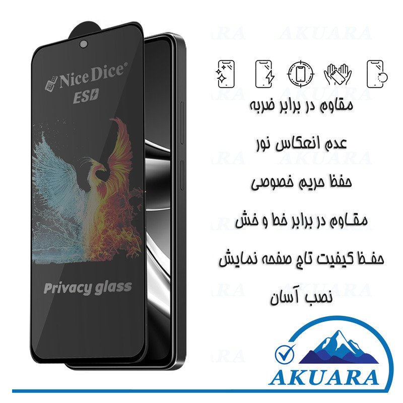محافظ صفحه نمایش حریم شخصی آکوآرا مدل AKU npv1 مناسب برای گوشی موبایل سامسونگ Galaxy A36 / A56 / S24 FE