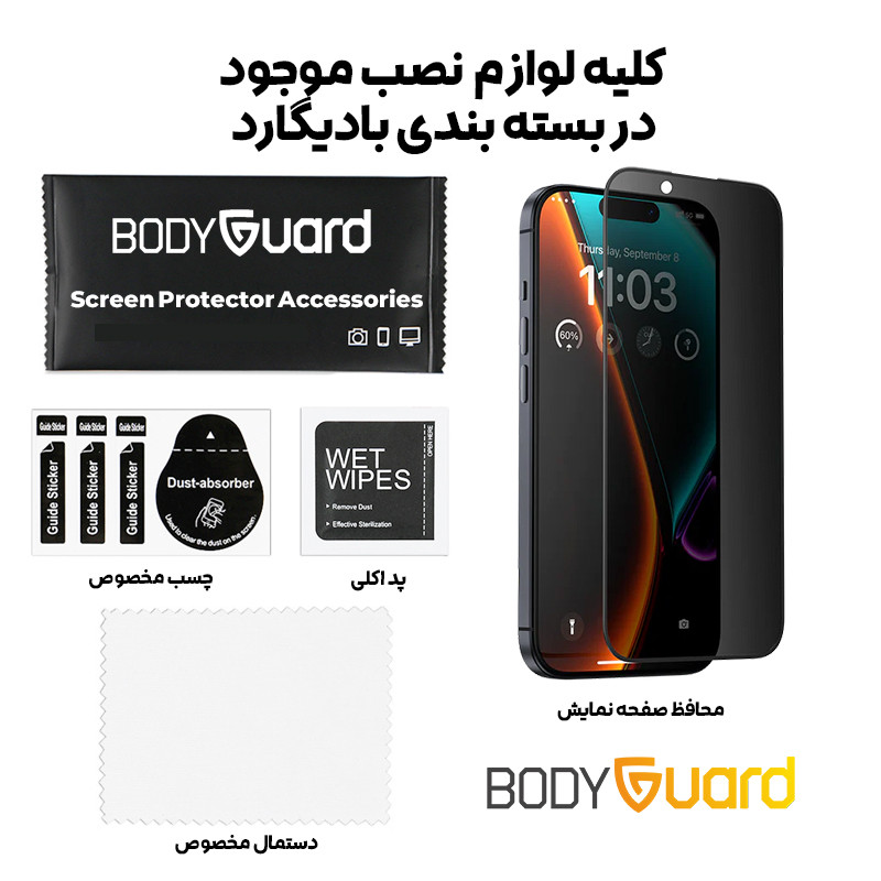 محافظ صفحه نمایش حریم شخصی بادیگارد مدل PiP مناسب برای گوشی موبایل اپل iPhone 15 Pro Max