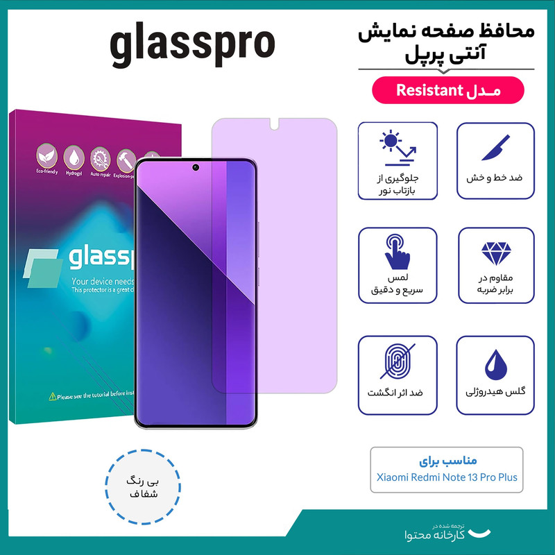 محافظ صفحه نمایش آنتی پرپل گلس پرو مدل Resistant مناسب برای گوشی موبایل شیائومی Redmi Note 13 Pro Plus