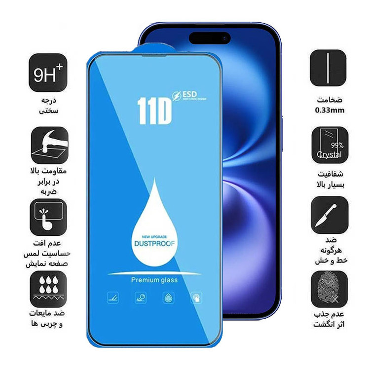 محافظ صفحه نمایش 11D اپیکوی مدل Blue ESD مناسب برای گوشی موبایل اپل iPhone 16