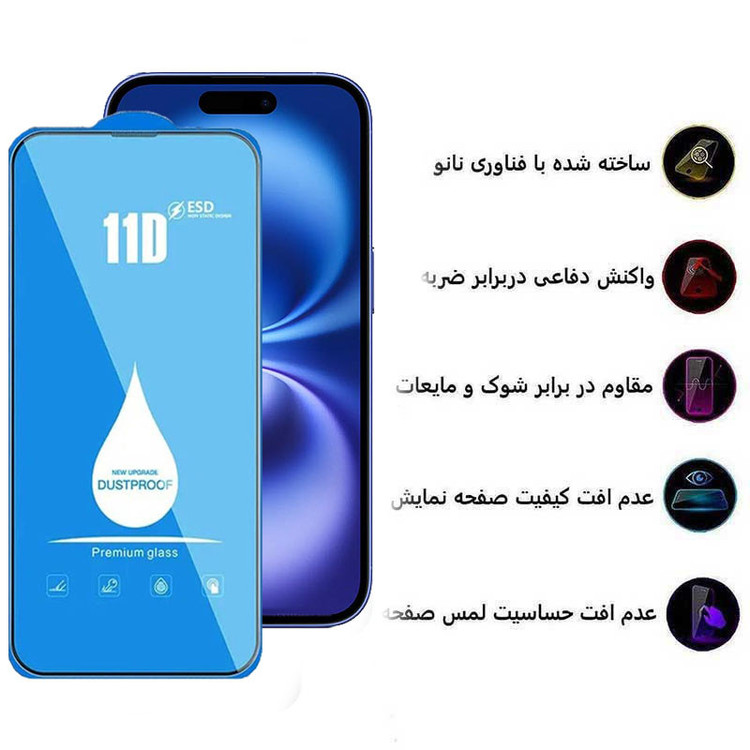 محافظ صفحه نمایش 11D اپیکوی مدل Blue ESD مناسب برای گوشی موبایل اپل iPhone 16