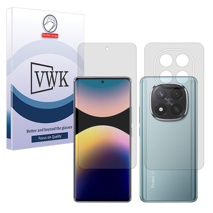 محافظ صفحه نمایش شفاف وی دبلیو کی مدل Tough مناسب برای گوشی موبایل شیائومی Redmi Note 14 Pro Plus 5G به همراه محافظ پشت گوشی