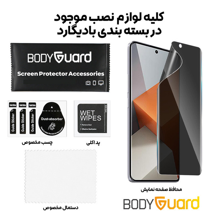 محافظ صفحه نمایش حریم شخصی بادیگارد مدل Hydrogel مناسب برای گوشی موبایل شیائومی Redmi Note 13 Pro Plus