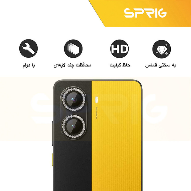 محافظ لنز دوربین اسپریگ مدل Ring Metal Diamond مناسب برای گوشی موبایل شیائومی Poco X7 Pro