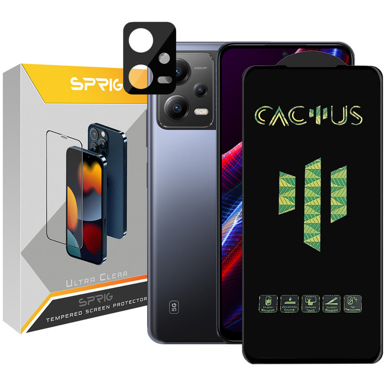 محافظ لنز دوربین اسپریگ مدل 3D-Cactus مناسب برای گوشی موبایل شیائومی Poco X5 5G به همراه محافظ صفحه نمایش