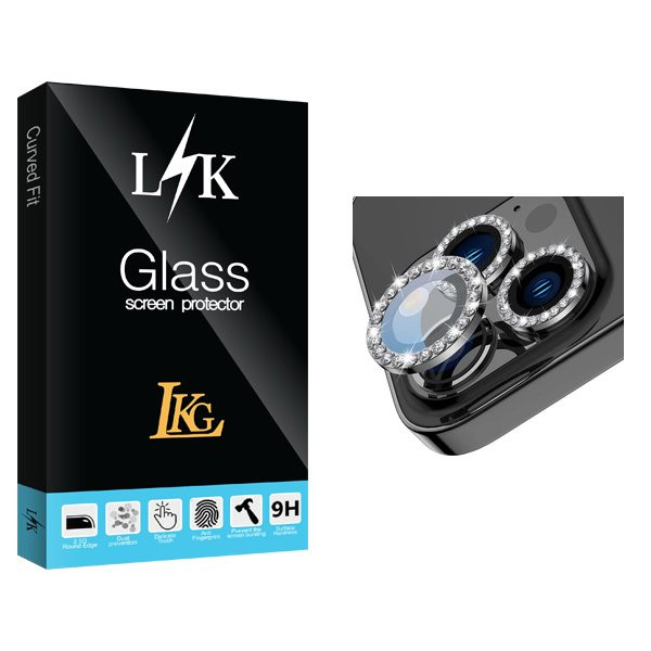محافظ لنز گوشی ال کا جی مدل LKK رینگی نگین دار مناسب برای گوشی موبایل اپل iPhone 14 Pro / 14 Pro Max / 15 Pro / 15 Pro Max