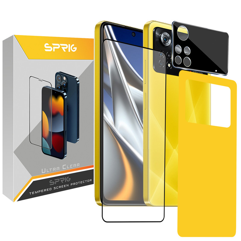 محافظ لنز دوربین اسپریگ مدل 3D-FU مناسب برای گوشی موبایل شیائومی Poco X4 Pro 5G به همراه محافظ صفحه نمایش و محافظ پشت گوشی
