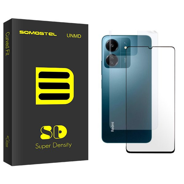 محافظ صفحه نمایش شیشه ای سوماستل مدل SD مناسب برای گوشی موبایل شیائومی Redmi 13C به همراه محافظ پشت گوشی