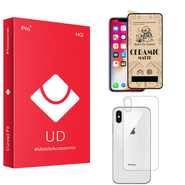محافظ صفحه نمایش سرامیکی مات یو دی مدل HQ مناسب برای گوشی موبایل اپل Iphone Xs Max به همراه محافظ پشت گوشی