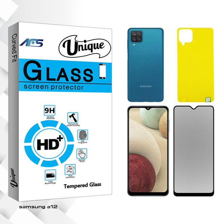 محافظ صفحه نمایش حریم شخصی ای اف اس مدل Unique مناسب برای گوشی موبایل سامسونگ Galaxy A12 به همراه محافظ پشت گوشی