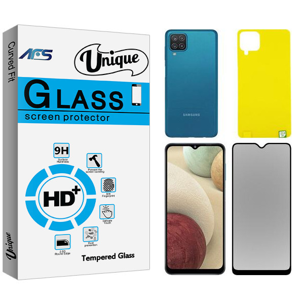محافظ صفحه نمایش حریم شخصی ای اف اس مدل Unique مناسب برای گوشی موبایل سامسونگ Galaxy A12 به همراه محافظ پشت گوشی