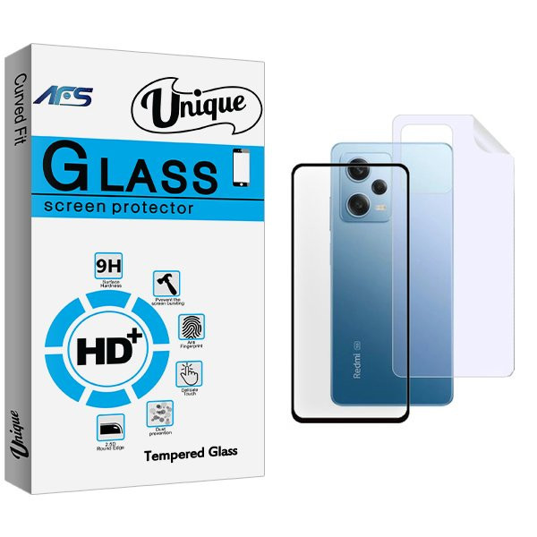 محافظ صفحه نمایش شیشه ای ای اف اس مدل Unique مناسب برای گوشی موبایل شیائومی Redmi Note 12 Pro به همراه محافظ پشت گوشی