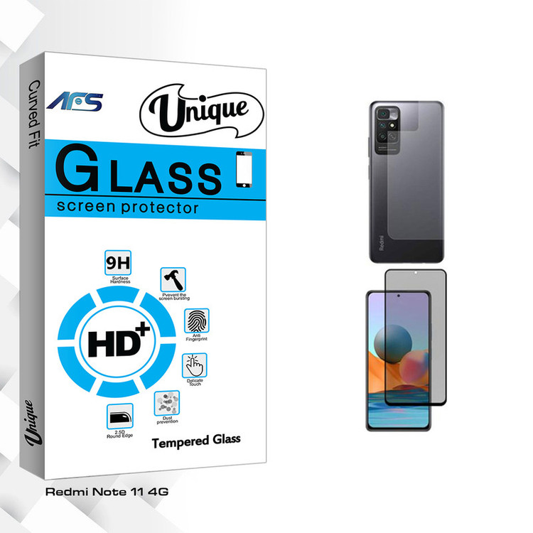 محافظ صفحه نمایش حریم شخصی ای اف اس مدل Unique Glass مناسب برای گوشی موبایل شیائومی Redmi Note 11 4G به همراه محافظ پشت گوشی