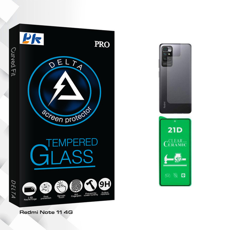 محافظ صفحه نمایش سرامیکی پی کی مدل Delta Pro مناسب برای گوشی موبایل شیائومی Redmi Note 11 4G به همراه محافظ پشت گوشی