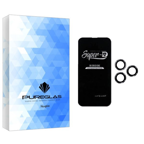 محافظ صفحه نمایش پیور گلس مدل NueGlas SuperD مناسب برای گوشی موبایل اپل iPhone 14 Pro Max به همراه محافظ لنز گوشی