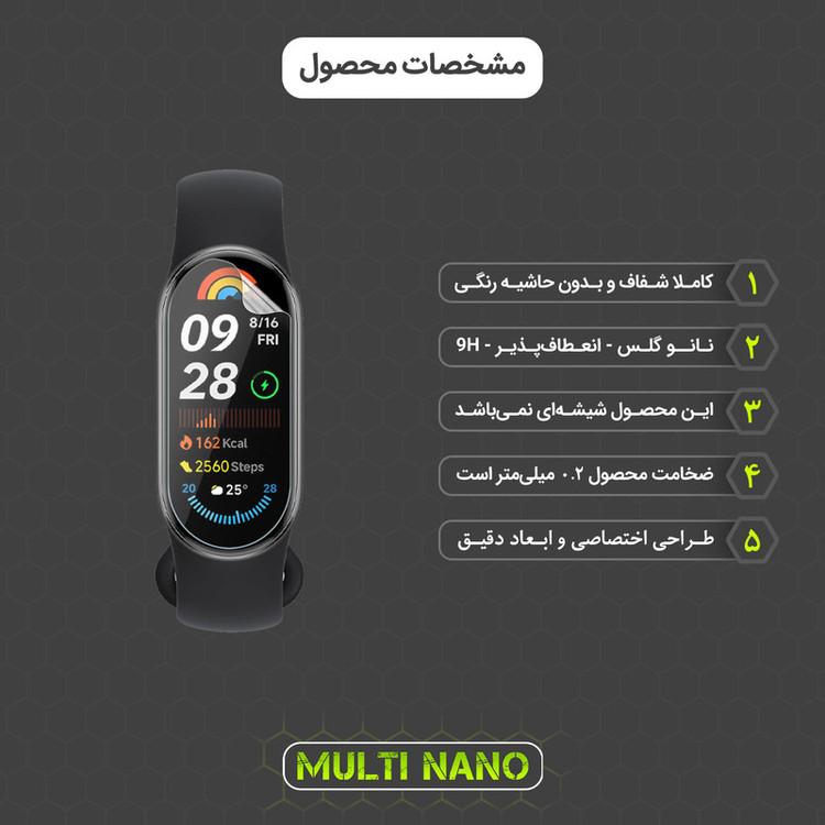 محافظ صفحه نمایش مولتی نانو مدل X-S2N مناسب برای ساعت هوشمند شیائومی Smart Band 9 بسته دو عددی