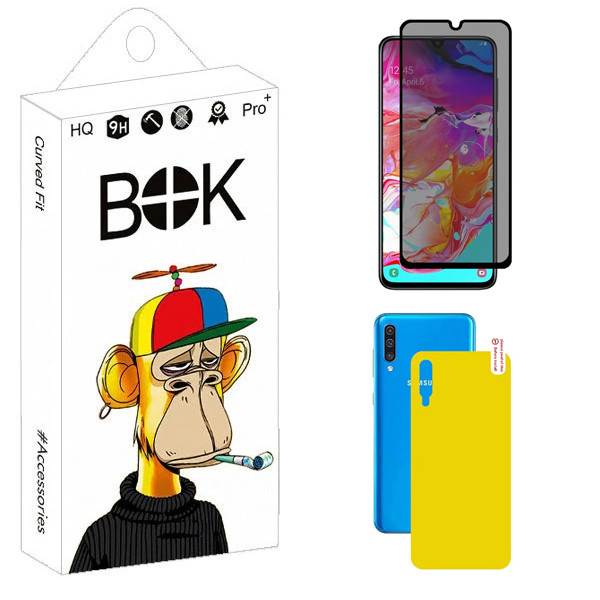 محافظ صفحه نمایش حریم شخصی بوک مدل Carbon Plus مناسب برای گوشی موبایل سامسونگ Galaxy A70 به همراه محافظ پشت گوشی