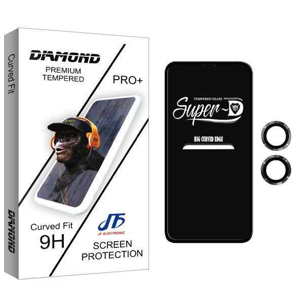 محافظ صفحه نمایش جی اف مدل Diamond SuperD مناسب برای گوشی موبایل اپل iPhone 12 به همراه محافظ لنز گوشی