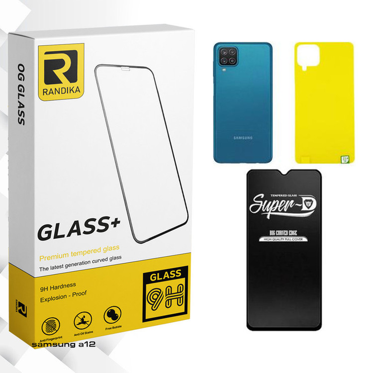 محافظ صفحه نمایش شیشه ای راندیکا مدل Randika Super-D مناسب برای گوشی موبایل سامسونگ GALAXY A12 به همراه محافظ پشت گوشی