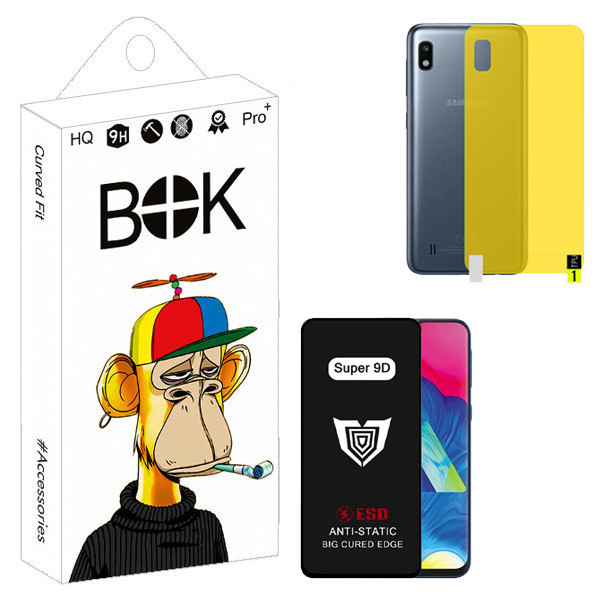 محافظ صفحه نمایش بوک مدل Super 9D Touch مناسب برای گوشی موبایل سامسونگ Galaxy a10 به همراه محافظ پشت گوشی