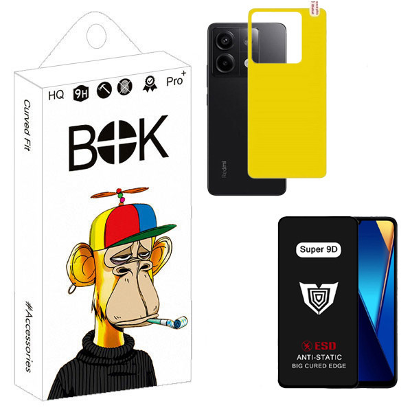 محافظ صفحه نمایش بوک مدل Super 9D Pro مناسب برای گوشی موبایل شیائومی redmi 13C به همراه محافظ پشت گوشی
