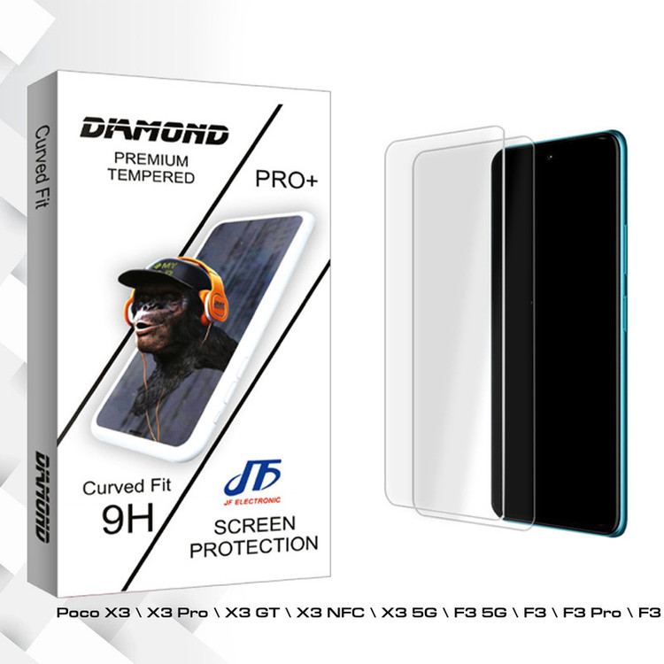 محافظ صفحه نمایش شیشه ای جی اف مدل Diamond Glass MIX مناسب برای گوشی موبایل شیائومی Poco X3 \ X3 Pro \ X3 GT \ X3 NFC \ X3 5G \ F3 5G \ F3 \ F3 Pro \ F3 NFC \ X4 5G \ X4 NFC بسته دو عددی