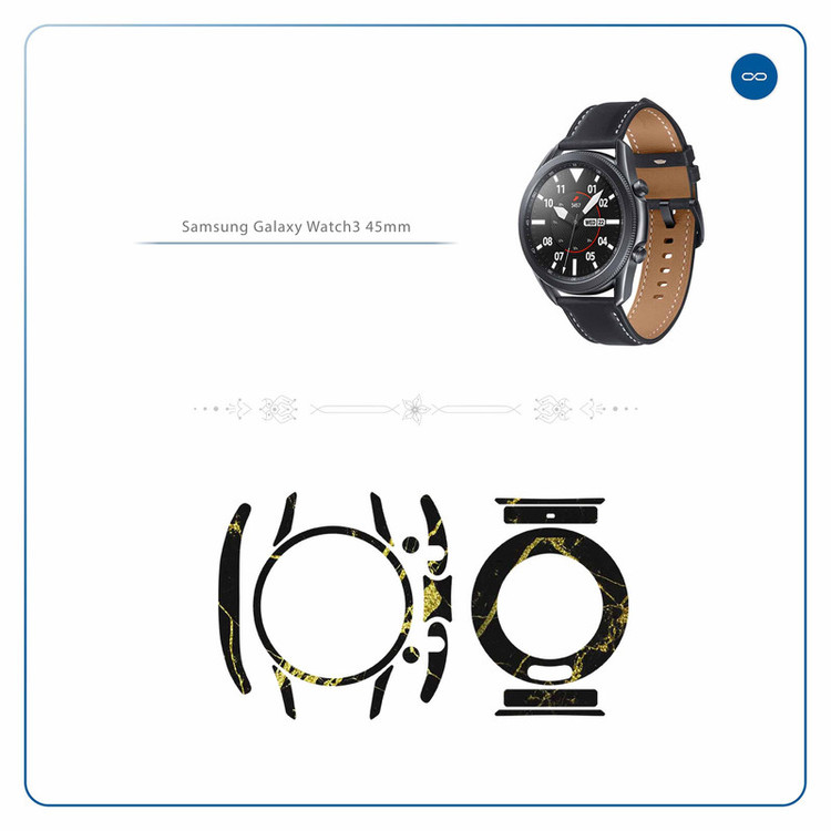 برچسب ماهوت طرح Graphite-Gold-Marble مناسب برای ساعت هوشمند سامسونگ Galaxy Watch3 45mm