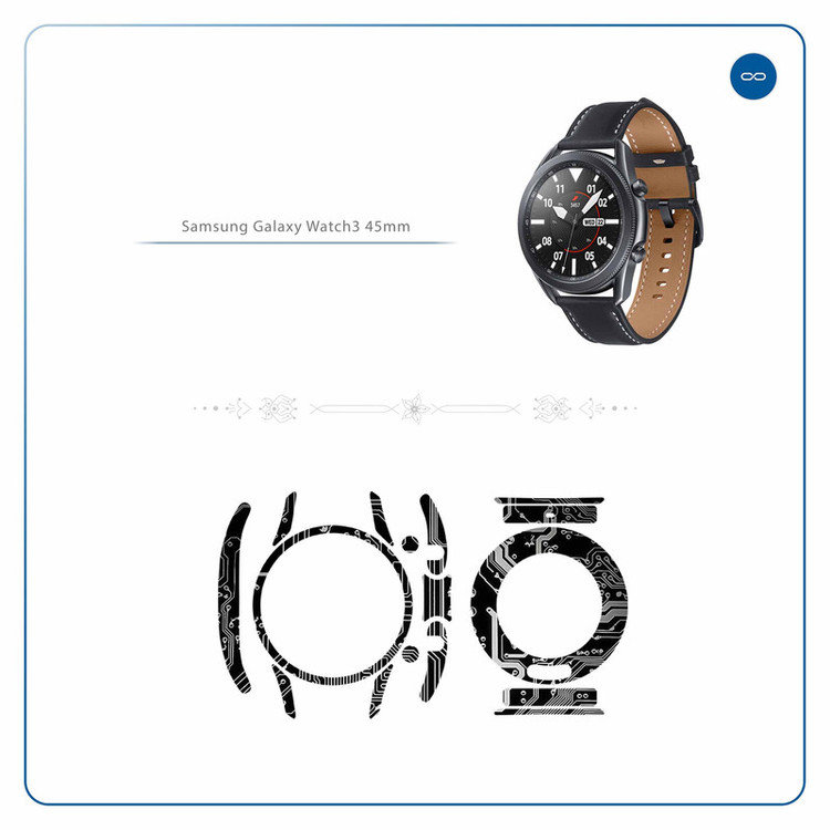 برچسب ماهوت طرح Black-Printed-Circuit-Board مناسب برای ساعت هوشمند سامسونگ Galaxy Watch3 45mm