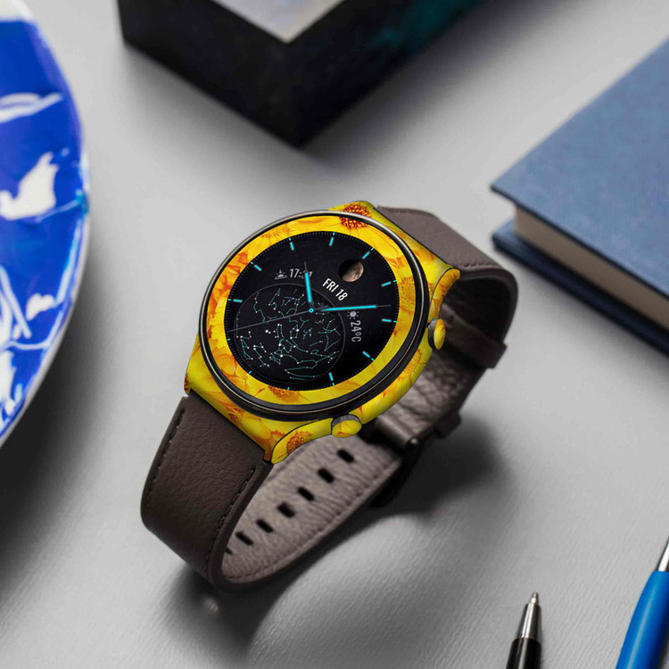 برچسب ماهوت طرح Yellow-Flower مناسب برای ساعت هوشمند هوآوی Watch GT 2 Pro