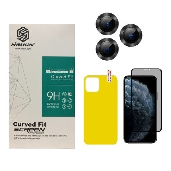 محافظ صفحه نمایش حریم شخصی نیلکین مدل PSP مناسب برای گوشی موبایل اپل iPhone 11 pro به همراه محافظ پشت گوشی و محافظ لنز دوربین
