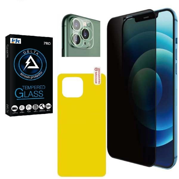 محافظ صفحه نمایش حریم شخصی پی کی مدل PRVC مناسب برای گوشی موبایل اپل Iphone 13 Pro به همراه محافظ پشت گوشی و محافظ لنز دوربین