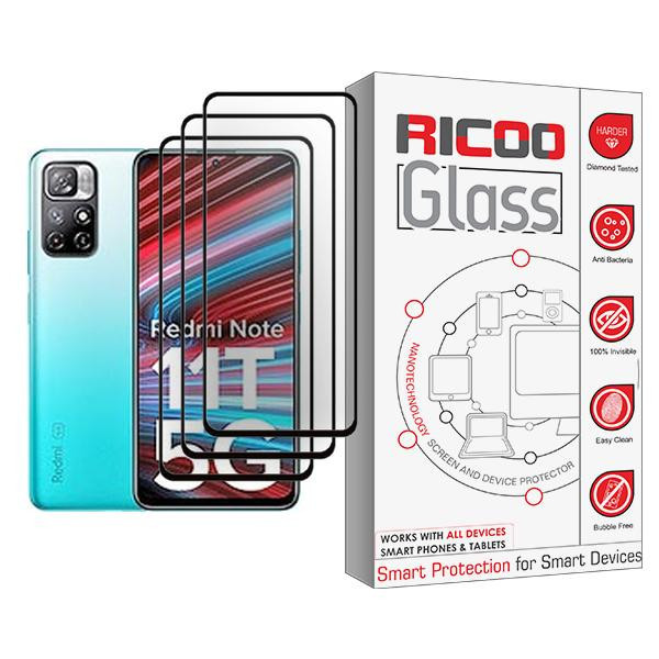 محافظ صفحه نمایش ریکو مدل Ricoo Glass MIX003 مناسب برای گوشی موبایل شیائومی Redmi Note 11T 5G بسته سه عددی
