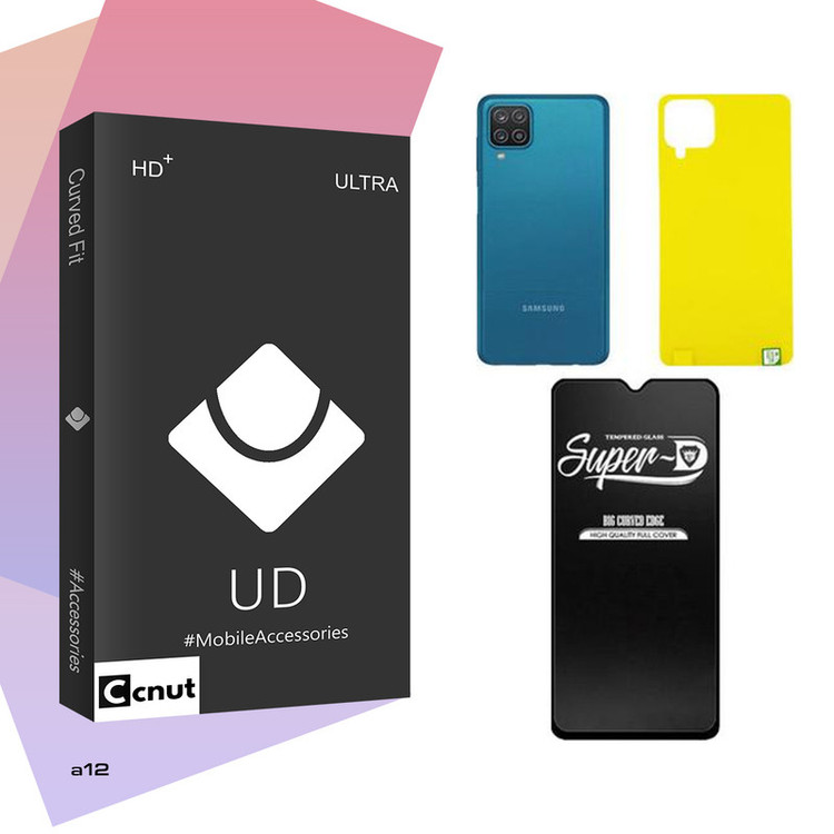 محافظ صفحه نمایش شیشه ای کوکونات مدل UDB Super-D مناسب برای گوشی موبایل سامسونگ GALAXY A12 به همراه محافظ پشت گوشی