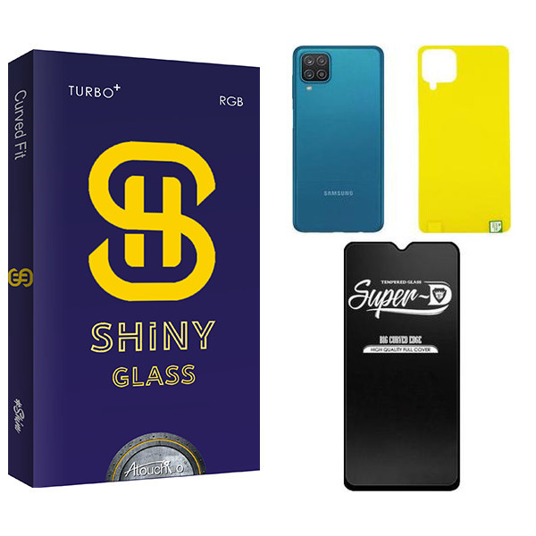 محافظ صفحه نمایش شیشه ای آتوچبو مدل Shiny Super-D مناسب برای گوشی موبایل سامسونگ GALAXY A12 به همراه محافظ پشت گوشی