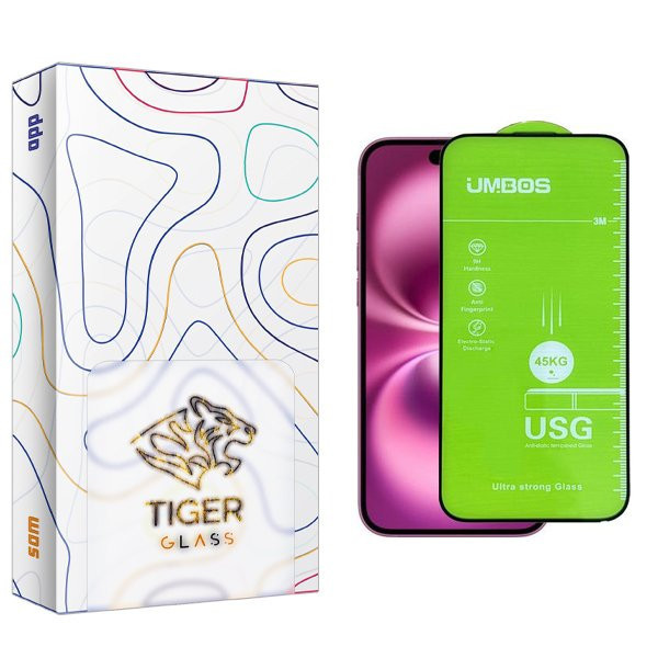 محافظ صفحه نمایش تایگر گلس مدل APL2newpkg Umbos مناسب برای گوشی موبایل اپل iPhone 16 Plus