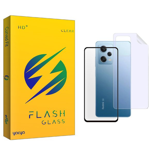 محافظ صفحه نمایش شیشه ای یاکیا مدل Yac مناسب برای گوشی موبایل شیائومی Redmi Note 12 Pro Plus به همراه محافظ پشت گوشی