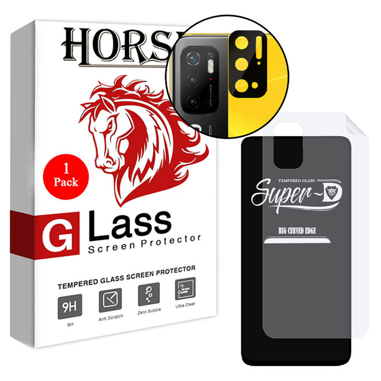محافظ صفحه نمایش هورس مدل 3SNF-Glass مناسب برای گوشی موبایل شیائومی Poco M3 Pro 5G به همراه محافظ پشت گوشی و محافظ لنز دوربین