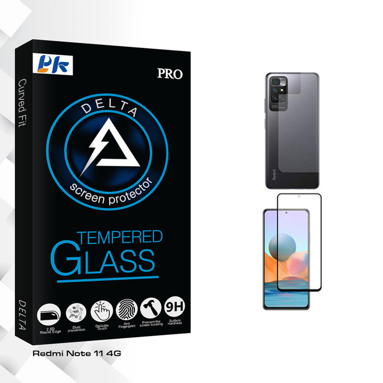 محافظ صفحه نمایش شیشه ای پی کی مدل Delta Glass مناسب برای گوشی موبایل شیائومی Redmi Note 11 4G به همراه محافظ پشت گوشی