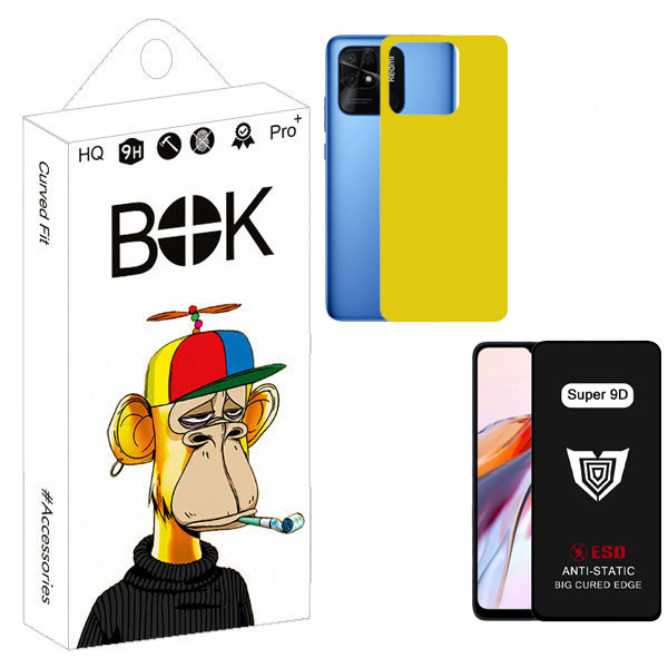 محافظ صفحه نمایش بوک مدل Super 9D Touch مناسب برای گوشی موبایل شیائومی Redmi 10c به همراه محافظ پشت گوشی