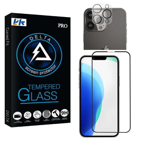محافظ صفحه نمایش دلتا مدل پی کی مناسب برای گوشی موبایل اپل iPhone 13 Pro max به همراه محافظ لنز دوربین