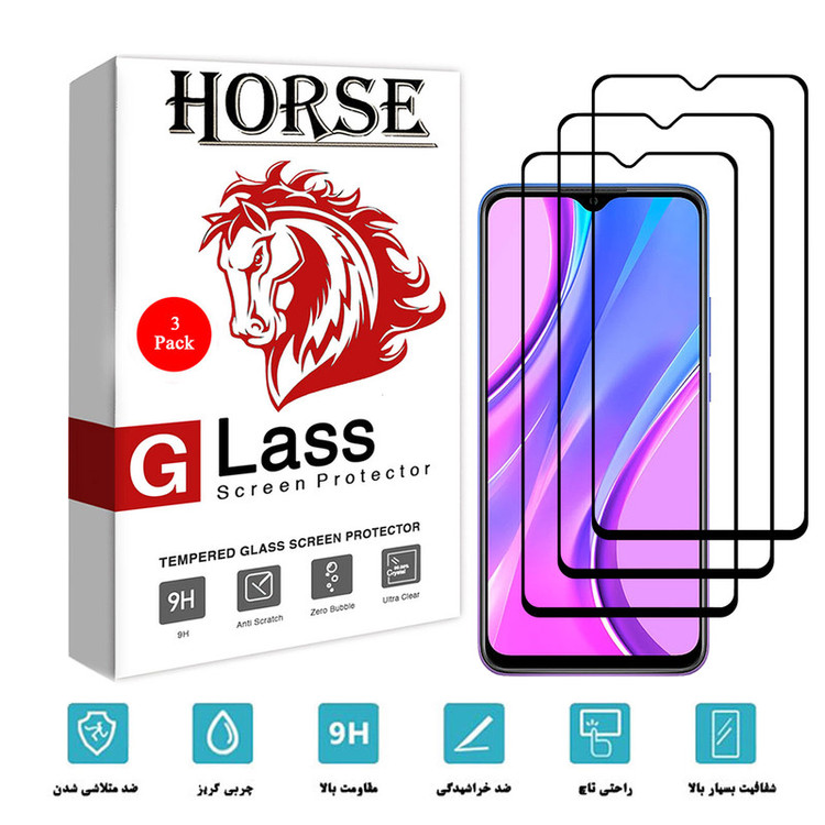 محافظ صفحه نمایش 5D هورس مدل FAG مناسب برای گوشی موبایل شیائومی Redmi 9 Prime بسته سه عددی