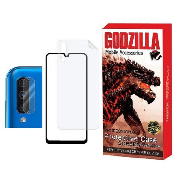 محافظ صفحه نمایش گودزیلا مدل FUL مناسب برای گوشی موبایل سامسونگ Galaxy A70 به همراه محافظ پشت گوشی و محافظ لنز دوربین