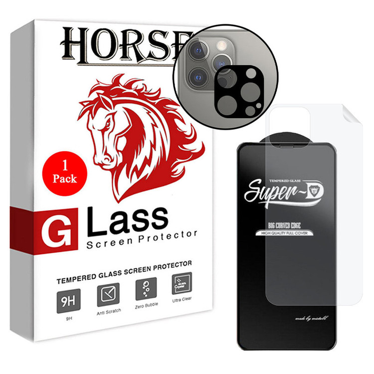 محافظ صفحه نمایش هورس مدل 3SNF-Glass مناسب برای گوشی موبایل اپل iPhone 12 Pro Max به همراه محافظ پشت گوشی و محافظ لنز دوربین