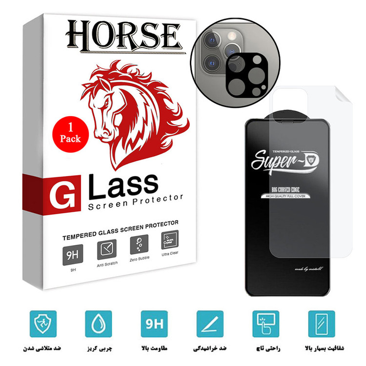 محافظ صفحه نمایش هورس مدل 3SNF-Glass مناسب برای گوشی موبایل اپل iPhone 12 Pro به همراه محافظ پشت گوشی و محافظ لنز دوربین