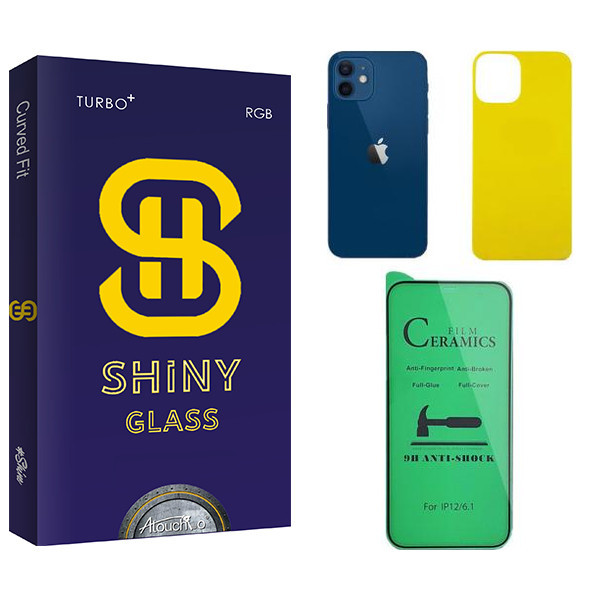 محافظ صفحه نمایش سرامیکی آتوچبو مدل Shiny مناسب برای گوشی موبایل اپل iphone 12 به همراه محافظ پشت گوشی