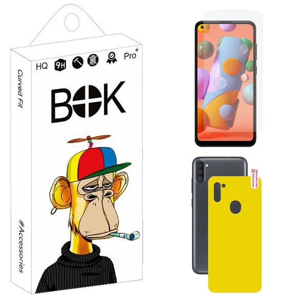 محافظ صفحه نمایش شیشه ای بوک مدل Thin مناسب برای گوشی موبایل سامسونگ Galaxy A11 / M11 به همراه محافظ پشت گوشی
