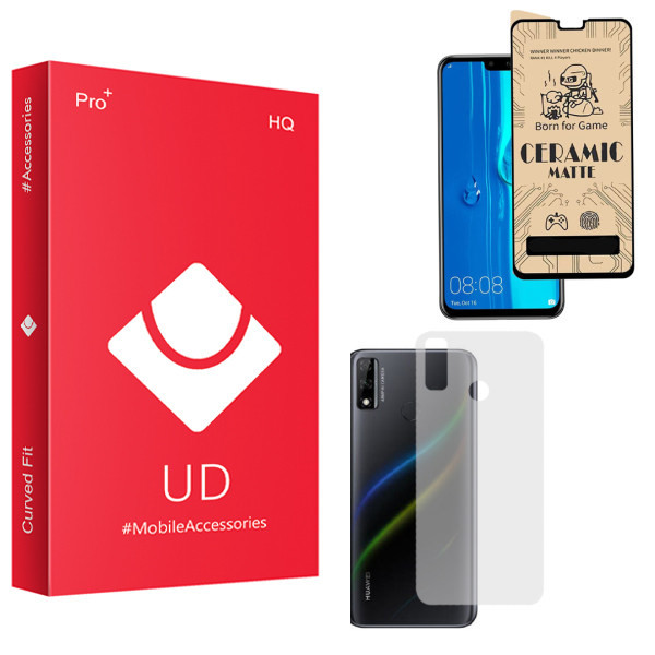 محافظ صفحه نمایش سرامیکی مات یو دی مدل HQ مناسب برای گوشی موبایل هوآوی Y8S به همراه محافظ پشت گوشی