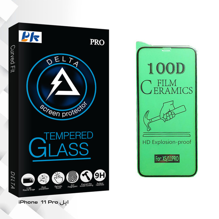 محافظ صفحه نمایش سرامیکی پی کی مدل Delta Glass مناسب برای گوشی موبایل اپل iPhone 11 Pro